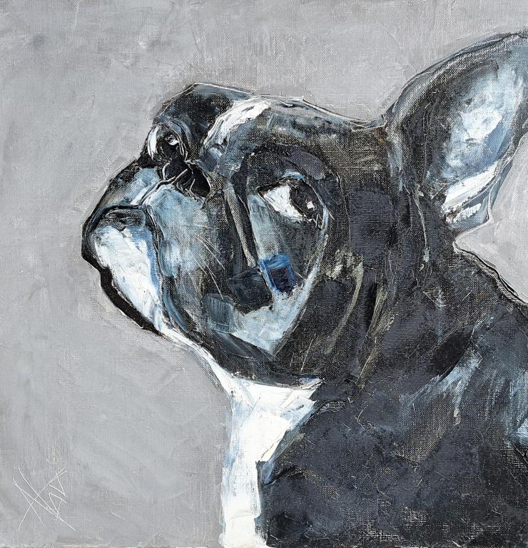 Bouledogue a une oreille. 60x60. Nadine SALEM